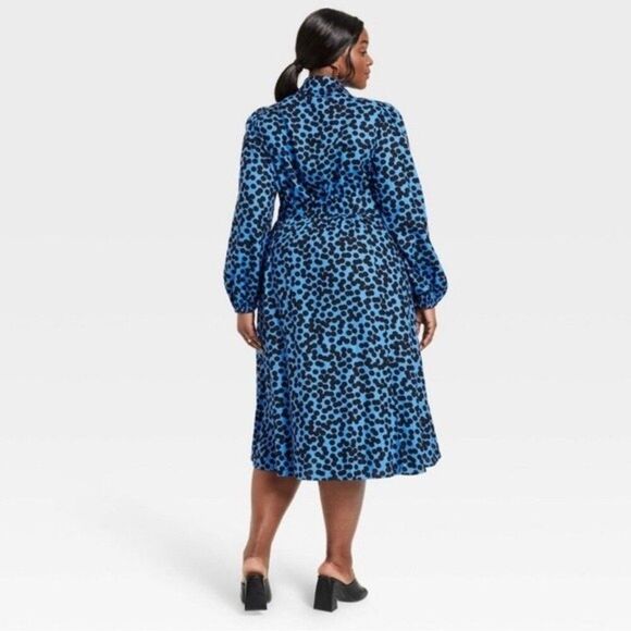 Ava & Viv Blue Polka Dot Balloon Sleeve Belted Shirtdress Size 1X - Picture 3 of 6